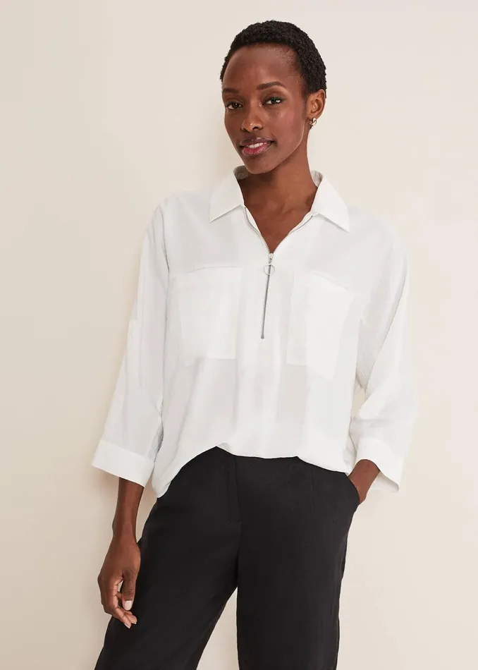 Women Phase Eight Shirts and Blouses Cynthia Zip Front Shirt White