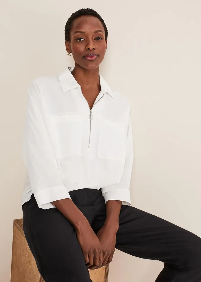 Women Phase Eight Shirts and Blouses Cynthia Zip Front Shirt White