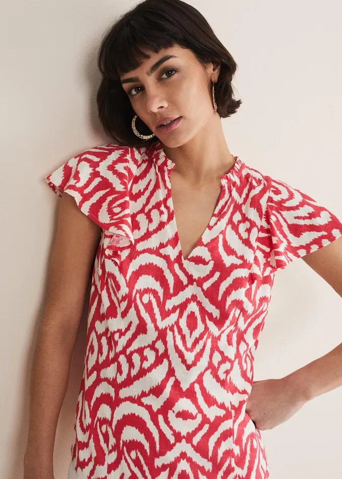 Women Phase Eight Shirts and Blouses Dalia Ikat Ruffle Top Redivory