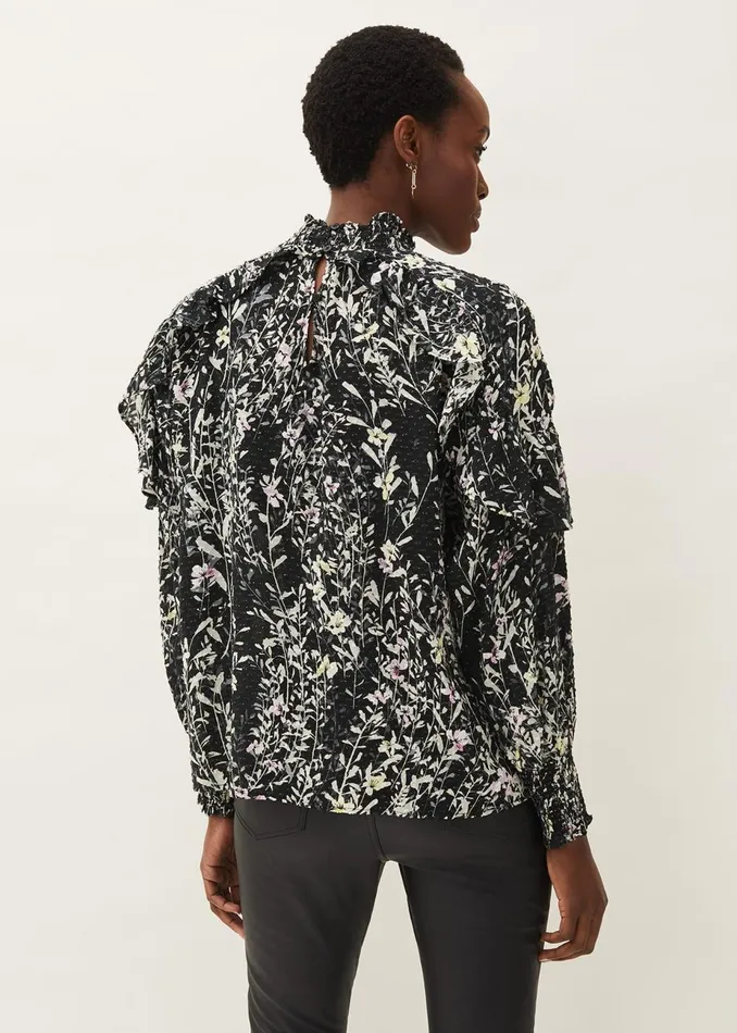 Women Phase Eight Shirts and Blouses Daphne Floral Frill Blouse Black