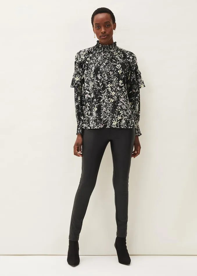 Women Phase Eight Shirts and Blouses Daphne Floral Frill Blouse Black