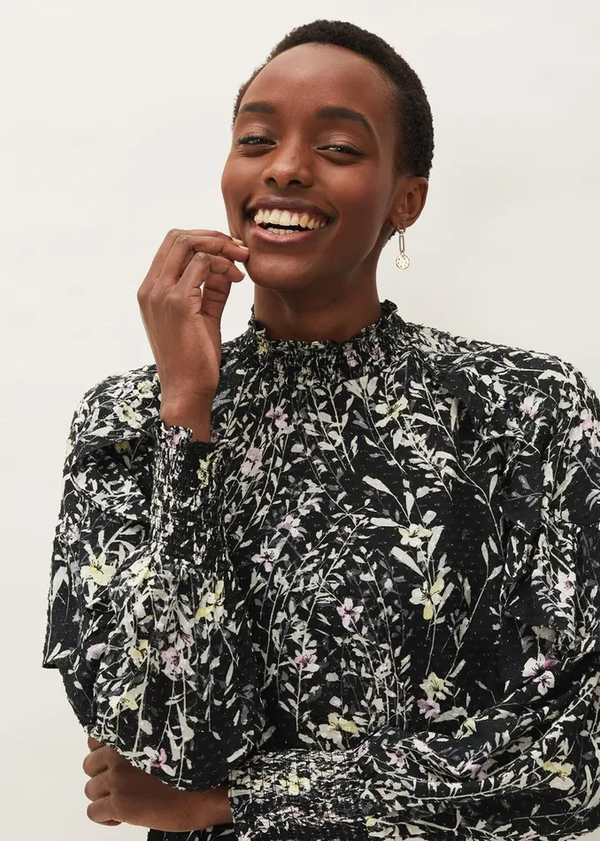 Women Phase Eight Shirts and Blouses Daphne Floral Frill Blouse Black