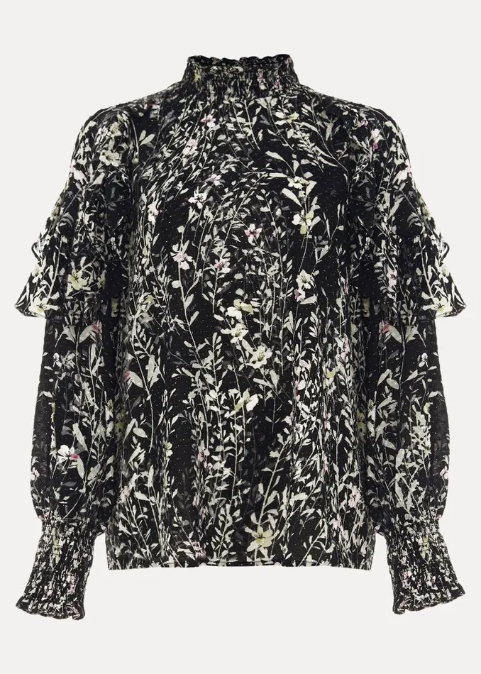 Women Phase Eight Shirts and Blouses Daphne Floral Frill Blouse Black