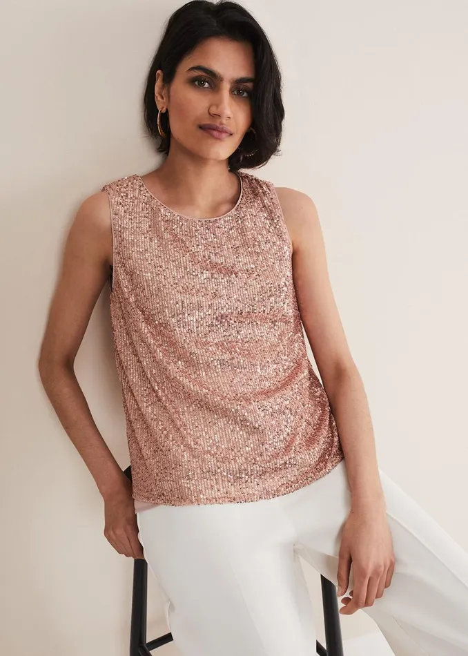 Women Phase Eight Shirts and Blouses Dulcie Sequin Top Soft Pink
