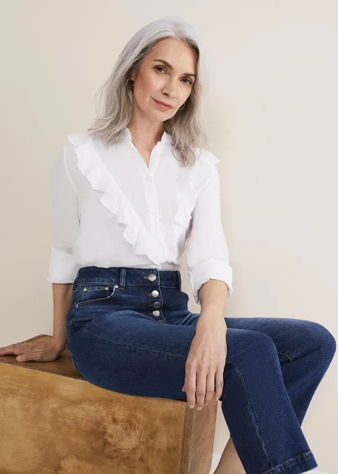 Women Phase Eight Shirts and Blouses Enid Frill Front Linen Blouse White