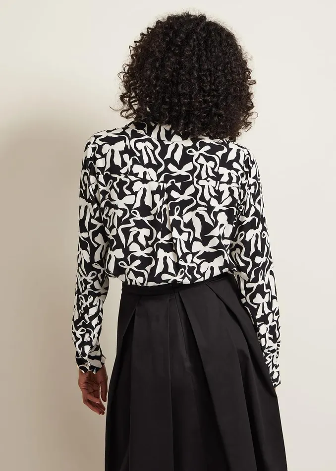 Women Phase Eight Shirts and Blouses Era Abstract Bow Shirt Blackivory