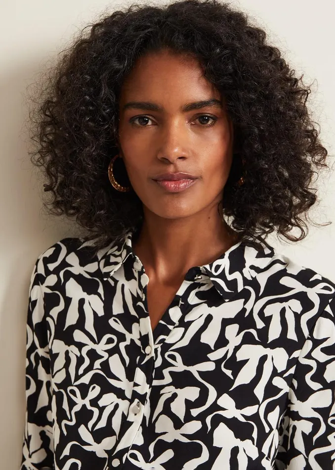 Women Phase Eight Shirts and Blouses Era Abstract Bow Shirt Blackivory
