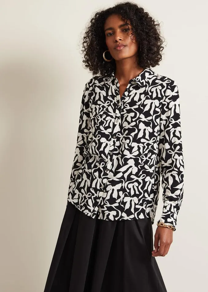 Women Phase Eight Shirts and Blouses Era Abstract Bow Shirt Blackivory