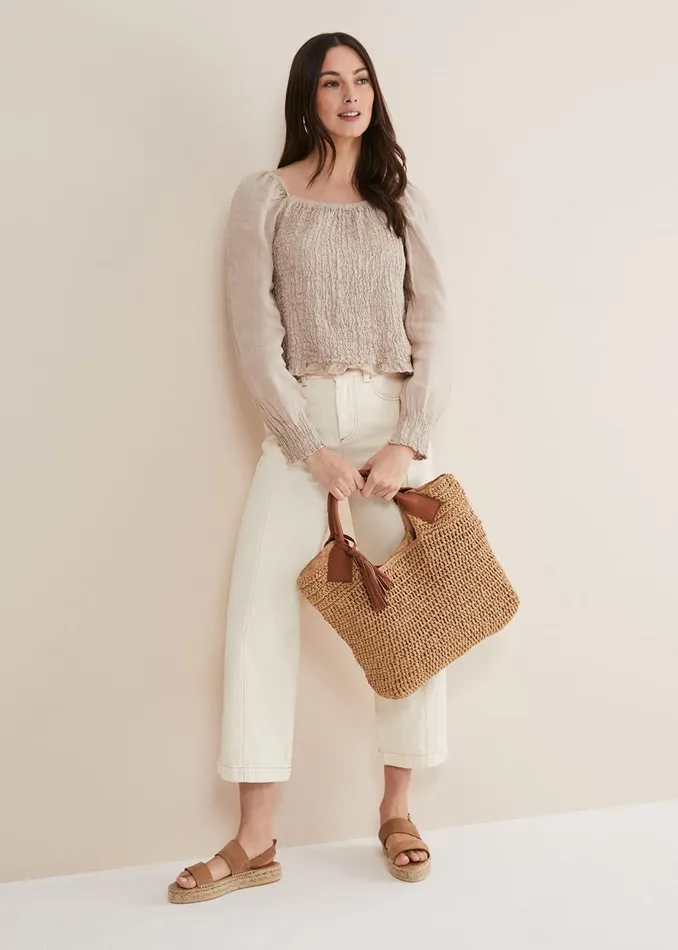 Women Phase Eight Shirts and Blouses Esty Linen Blouse Stone