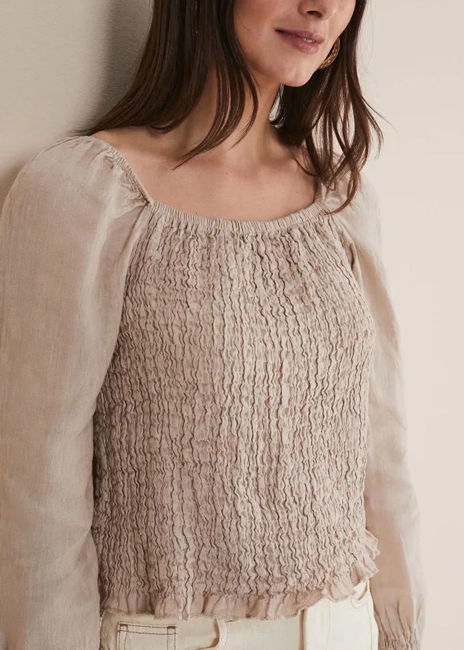 Women Phase Eight Shirts and Blouses Esty Linen Blouse Stone