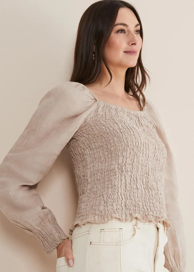 Women Phase Eight Shirts and Blouses Esty Linen Blouse Stone