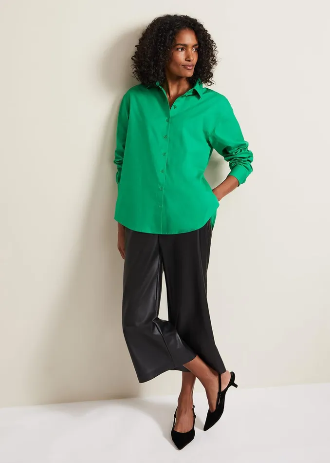 Women Phase Eight Shirts and Blouses Green Cotton Oversized Shirt Green