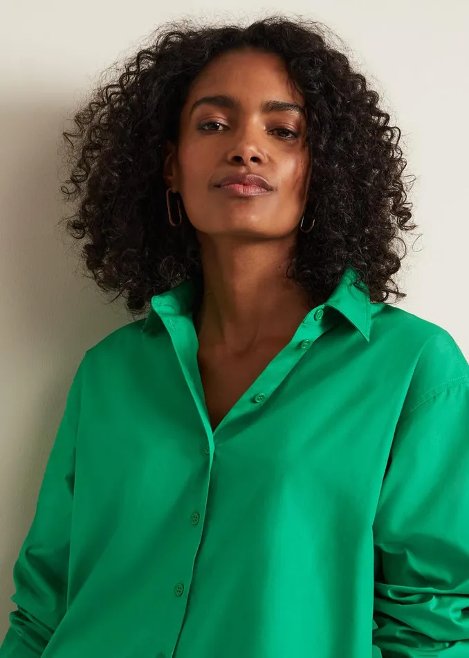 Women Phase Eight Shirts and Blouses Green Cotton Oversized Shirt Green