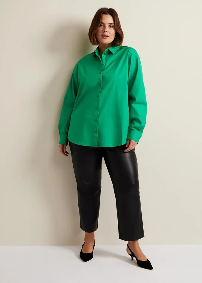 Women Phase Eight Shirts and Blouses Green Cotton Oversized Shirt Green
