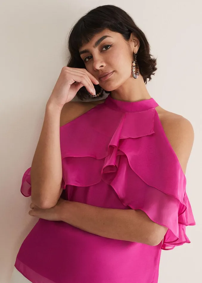 Women Phase Eight Shirts and Blouses Heather Ruffle Top Fuschia