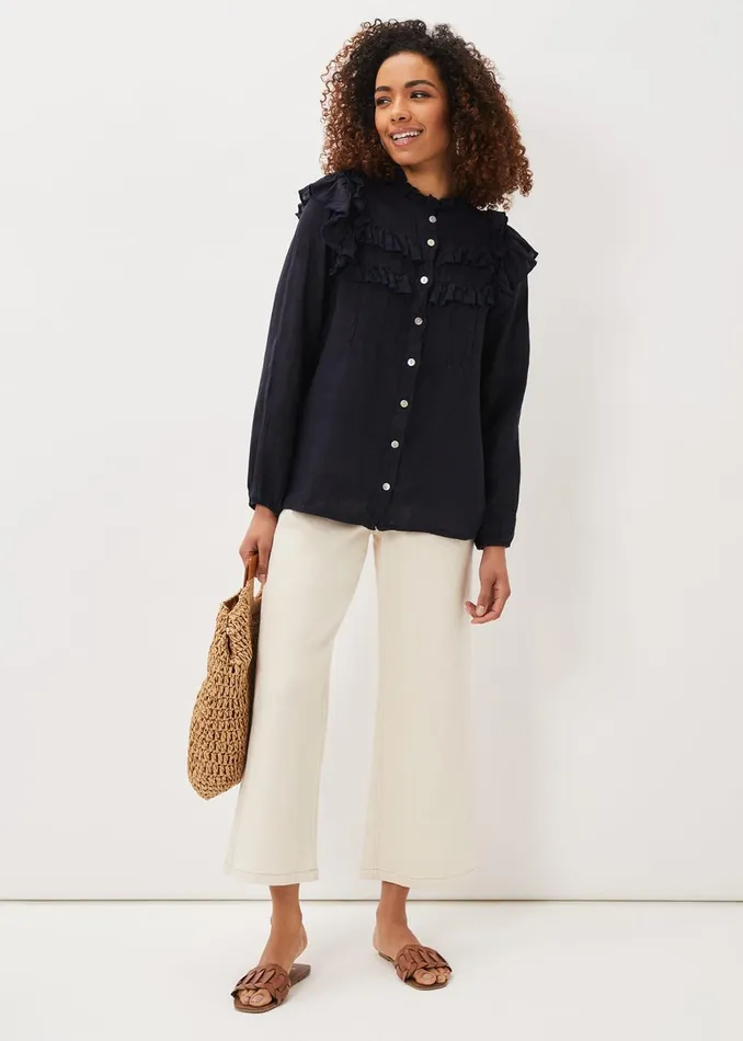 Women Phase Eight Shirts and Blouses Imogen Linen Blouse Navy