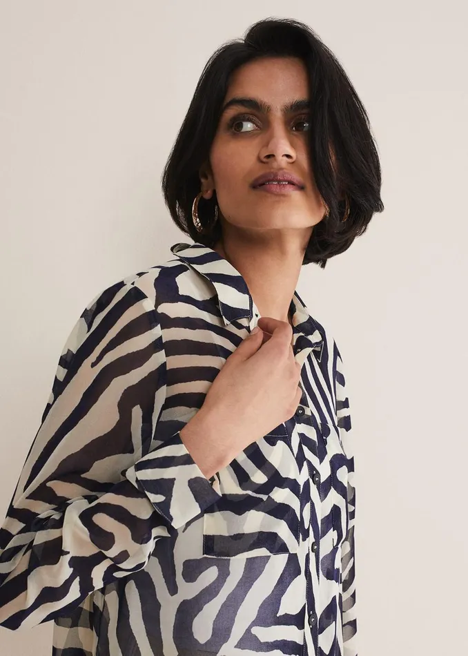Women Phase Eight Shirts and Blouses Isabella Zebra Print Blouse Blue
