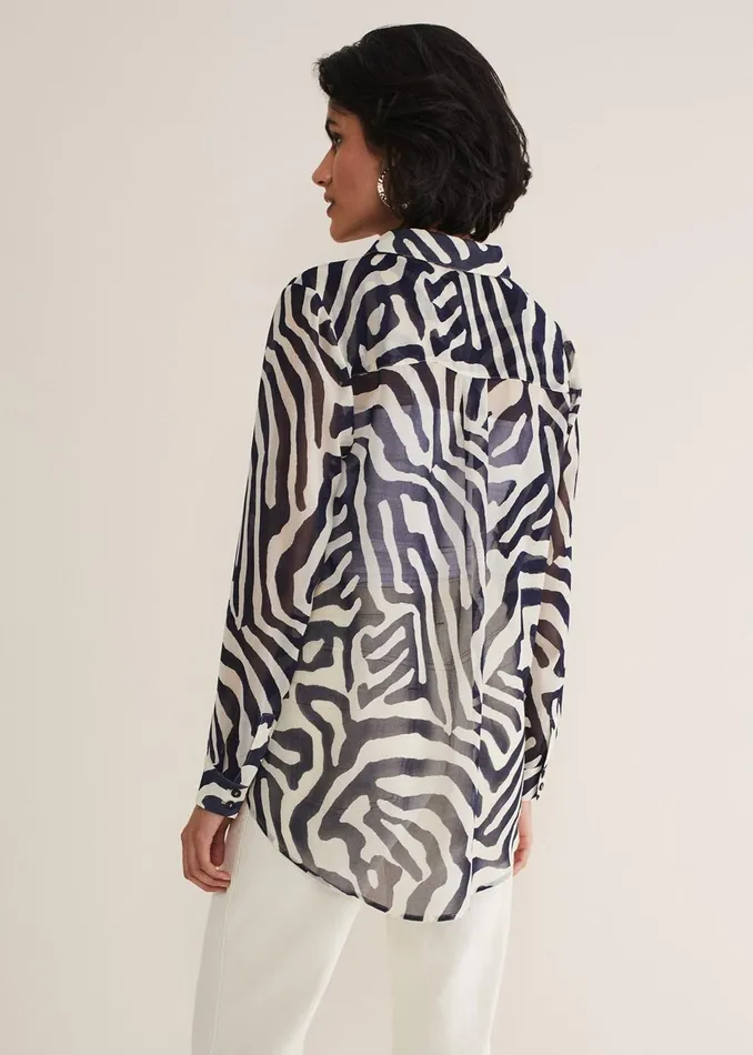 Women Phase Eight Shirts and Blouses Isabella Zebra Print Blouse Blue
