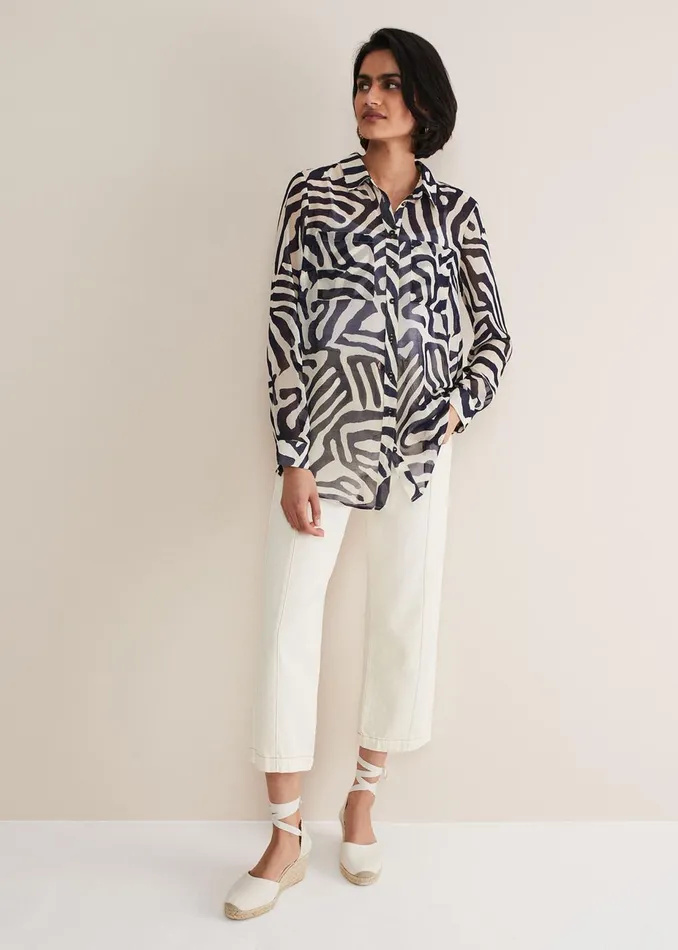 Women Phase Eight Shirts and Blouses Isabella Zebra Print Blouse Blue