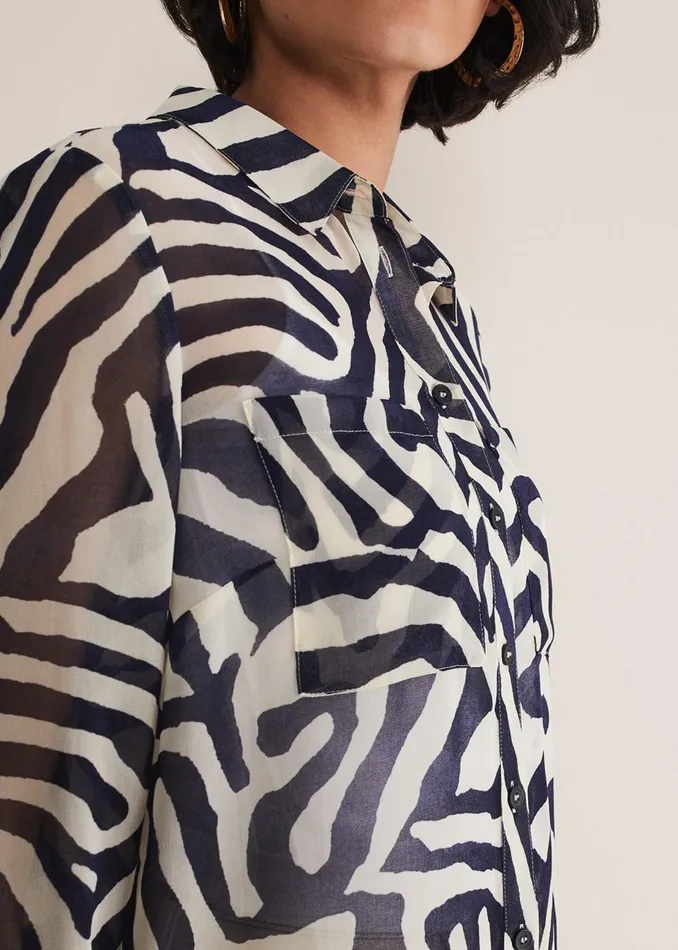 Women Phase Eight Shirts and Blouses Isabella Zebra Print Blouse Blue