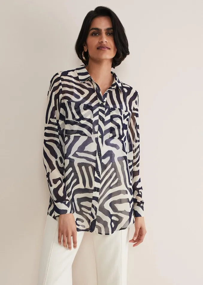 Women Phase Eight Shirts and Blouses Isabella Zebra Print Blouse Blue