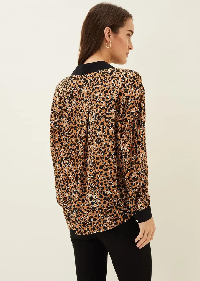 Women Phase Eight Shirts and Blouses Kaelie Leopard Twist Front Blouse Blackmulti
