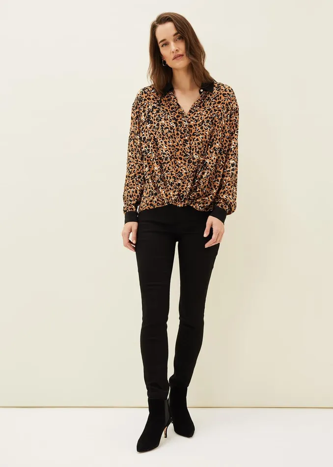 Women Phase Eight Shirts and Blouses Kaelie Leopard Twist Front Blouse Blackmulti