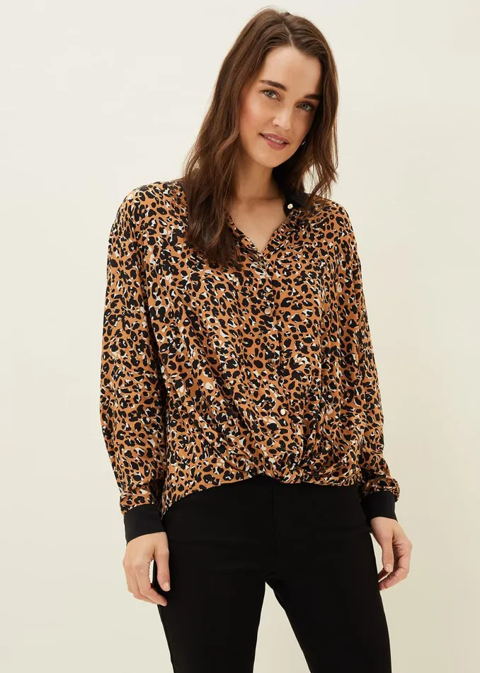 Women Phase Eight Shirts and Blouses Kaelie Leopard Twist Front Blouse Blackmulti