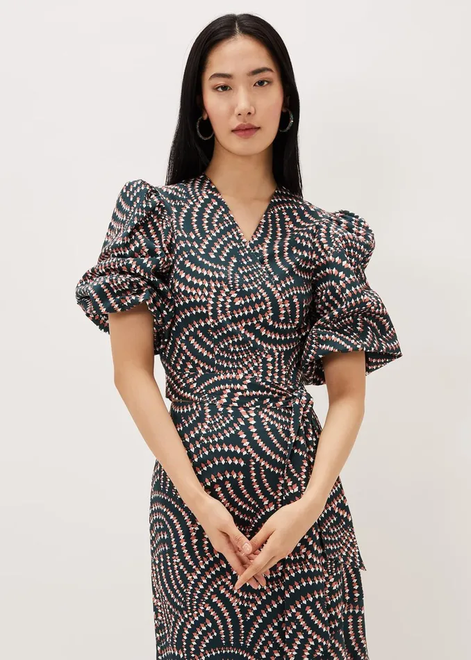 Women Phase Eight Shirts and Blouses Kiri CoOrd Geo Metric Blouse Ocean Coral