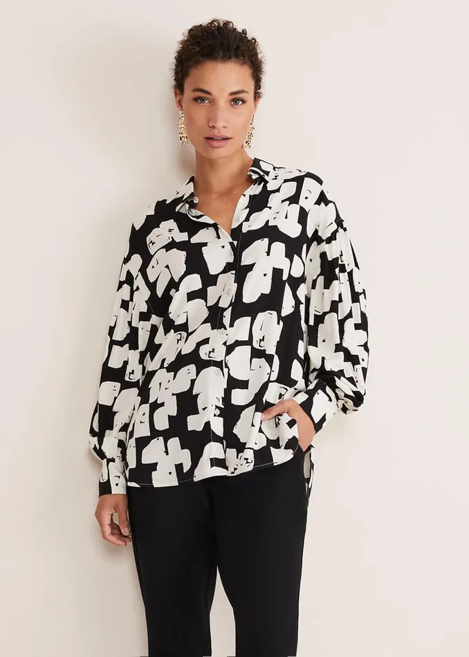 Women Phase Eight Shirts and Blouses Luana Geo Print Blouse Blackcream