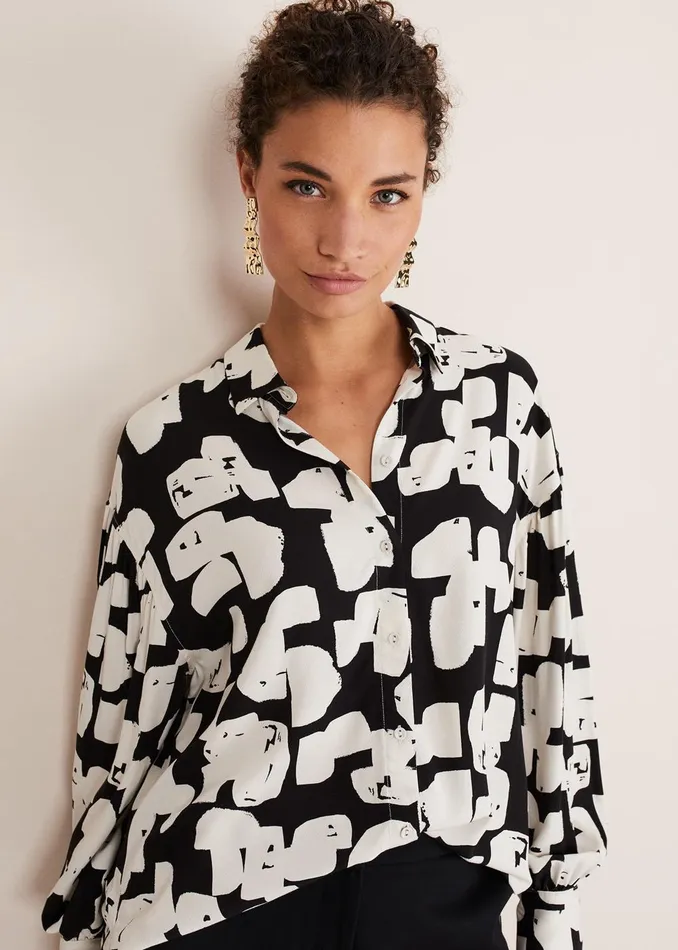Women Phase Eight Shirts and Blouses Luana Geo Print Blouse Blackcream