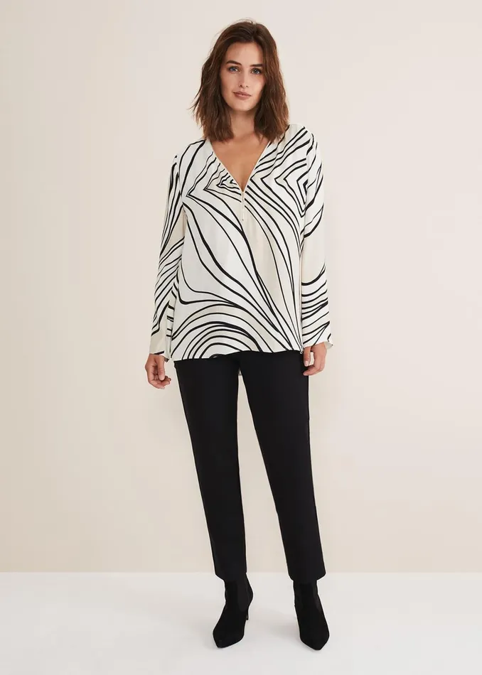Women Phase Eight Shirts and Blouses Macie Zip Blouse Blackcream
