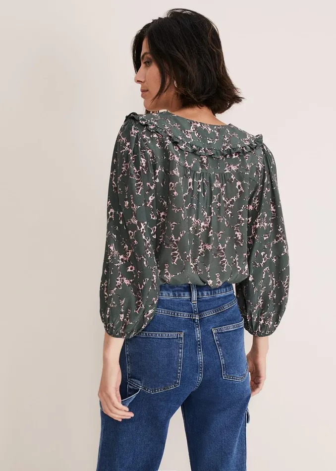Women Phase Eight Shirts and Blouses Marble Collar Blouse Carbonmulti