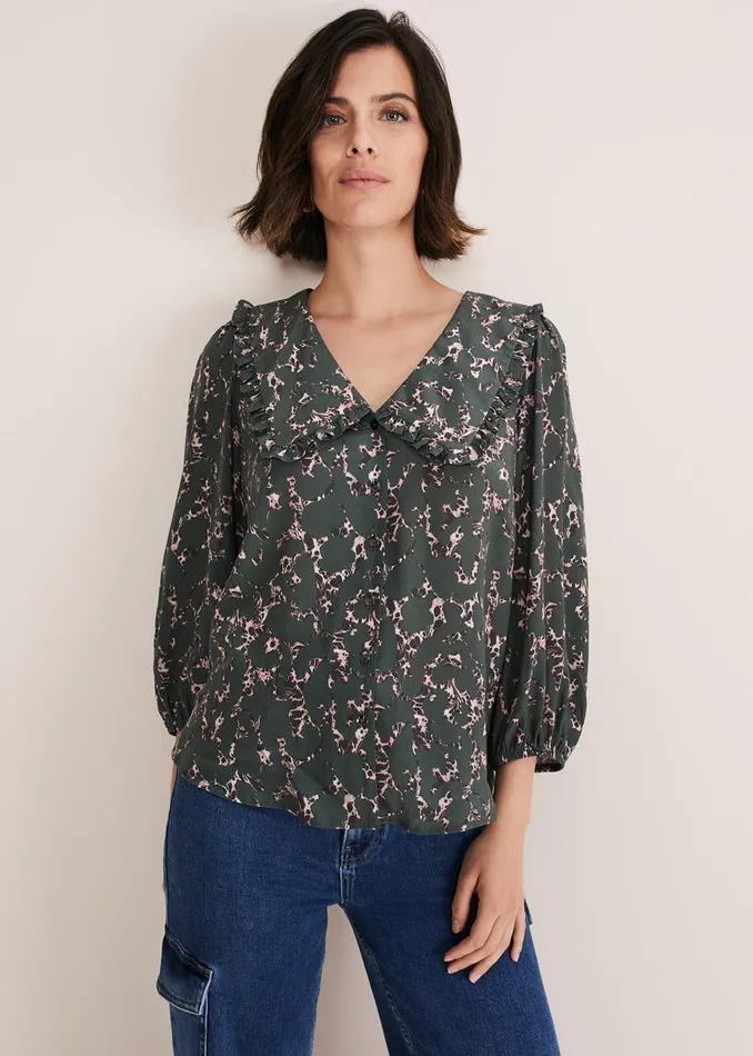 Women Phase Eight Shirts and Blouses Marble Collar Blouse Carbonmulti