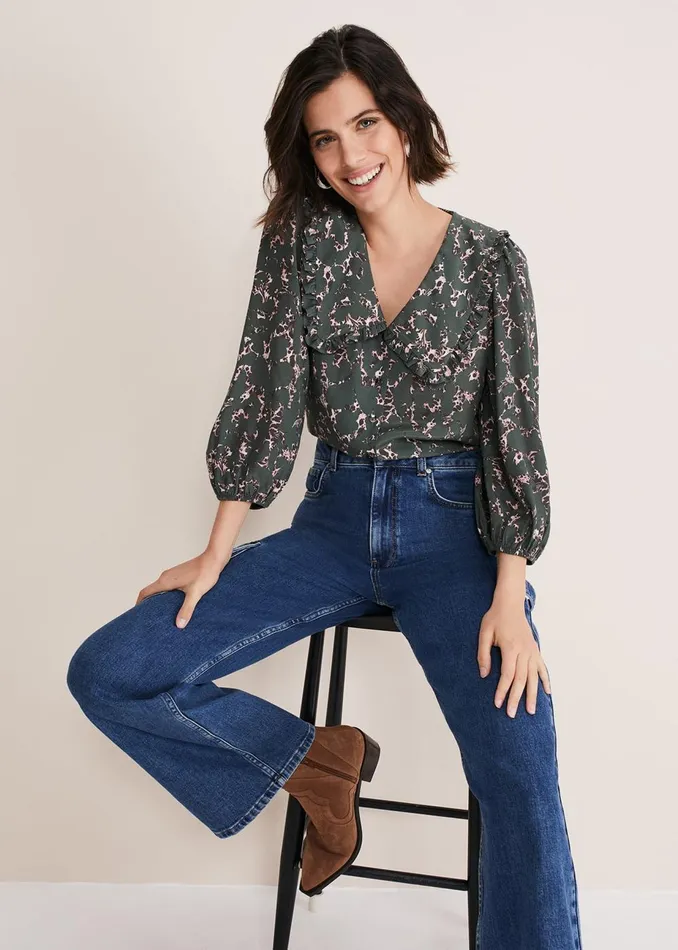 Women Phase Eight Shirts and Blouses Marble Collar Blouse Carbonmulti