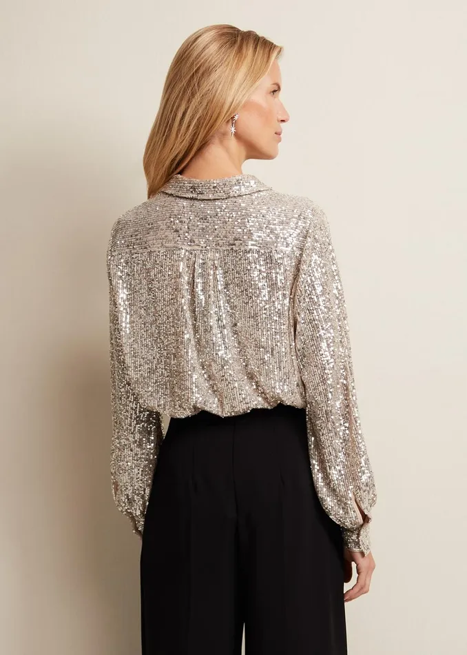 Women Phase Eight Shirts and Blouses Medora Sequin Shirt Oyster