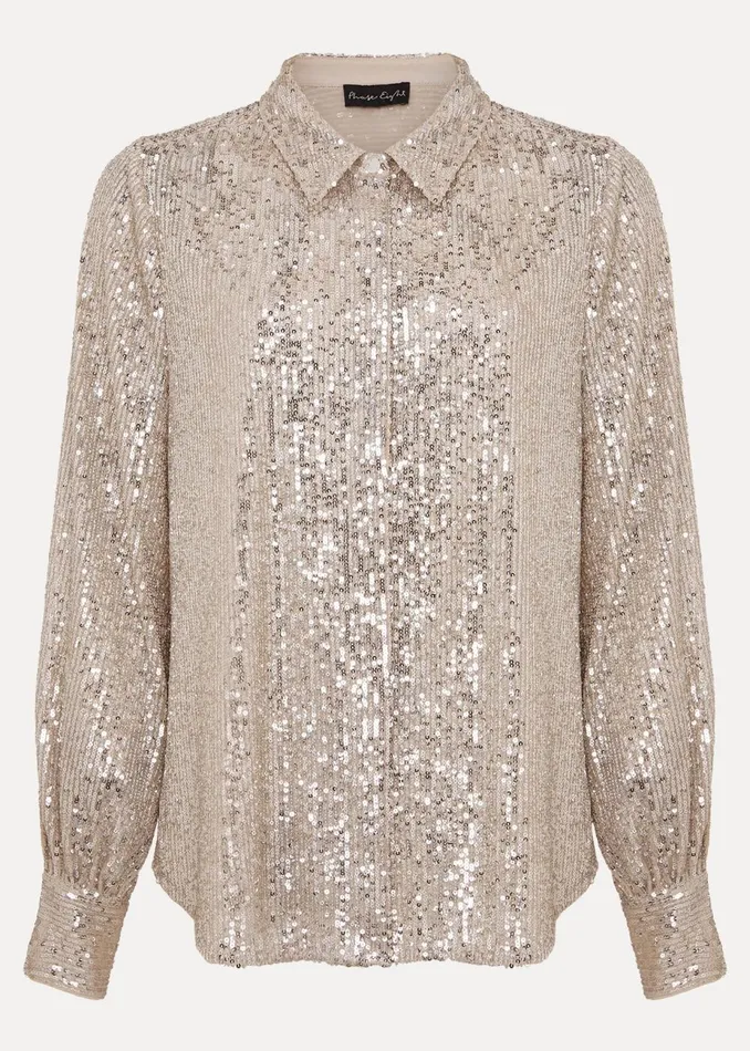 Women Phase Eight Shirts and Blouses Medora Sequin Shirt Oyster