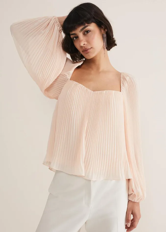 Women Phase Eight Shirts and Blouses Nysa Pleated Top Soft Pink