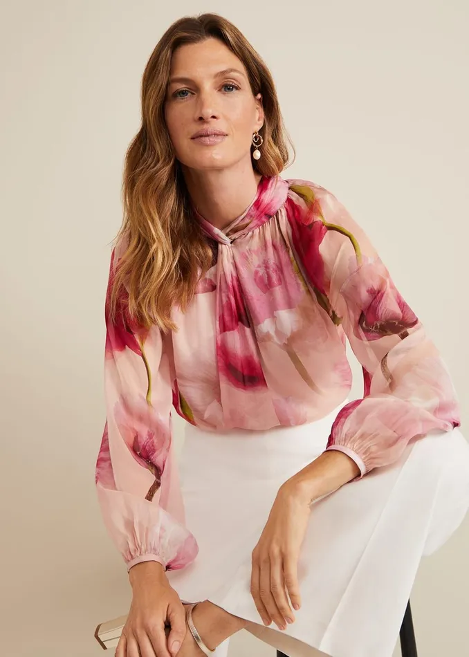 Women Phase Eight Shirts and Blouses Poppy Silk Blouse Pale Pink