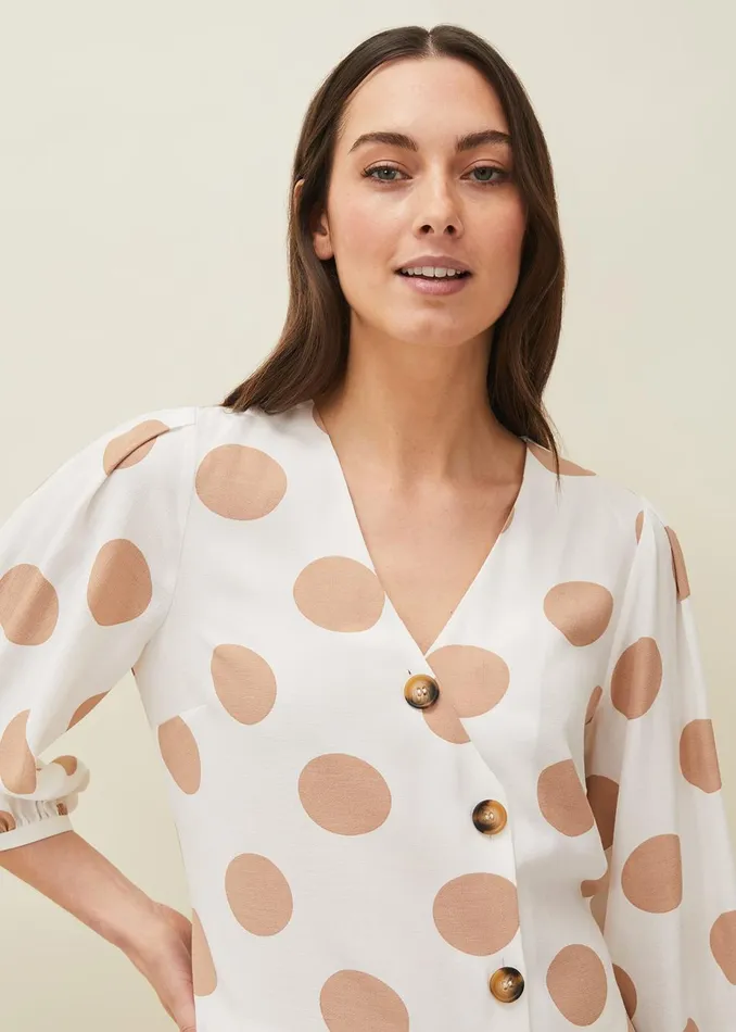 Women Phase Eight Shirts and Blouses Priyanka Spot Blouse Ivorycamel