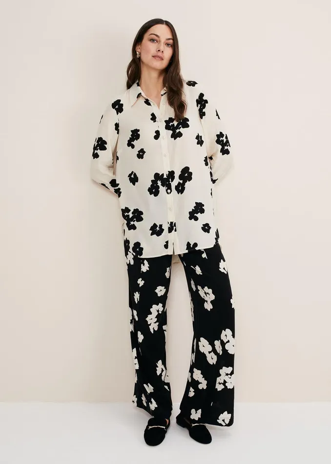 Women Phase Eight Shirts and Blouses Rae Floral Longline Shirt Blackivory