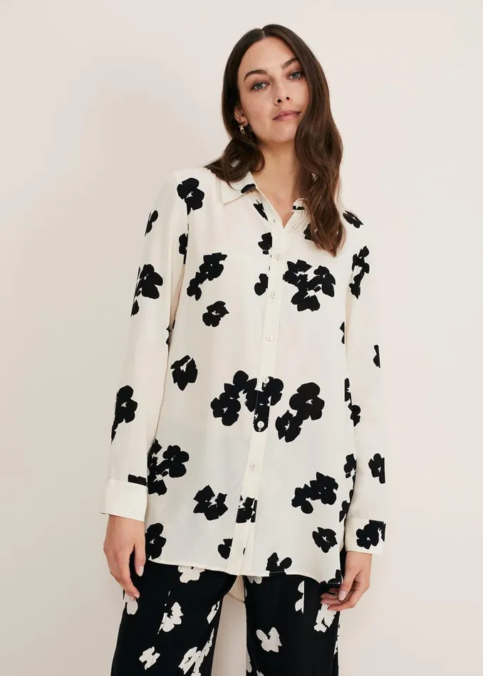 Women Phase Eight Shirts and Blouses Rae Floral Longline Shirt Blackivory