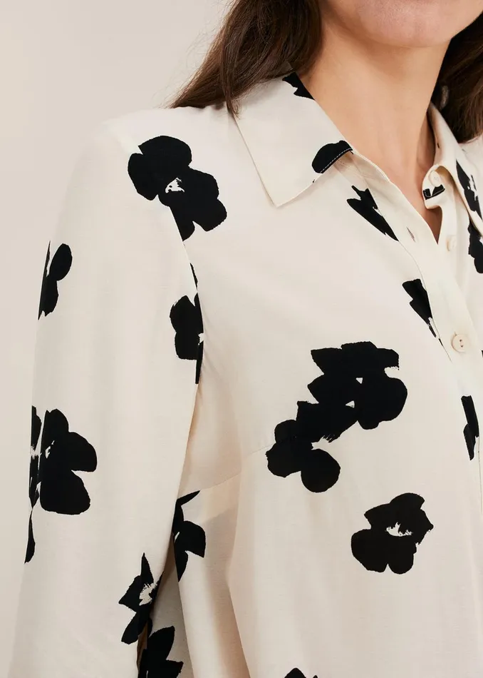Women Phase Eight Shirts and Blouses Rae Floral Longline Shirt Blackivory