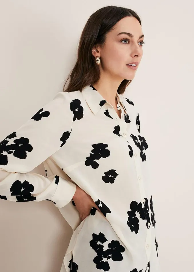 Women Phase Eight Shirts and Blouses Rae Floral Longline Shirt Blackivory