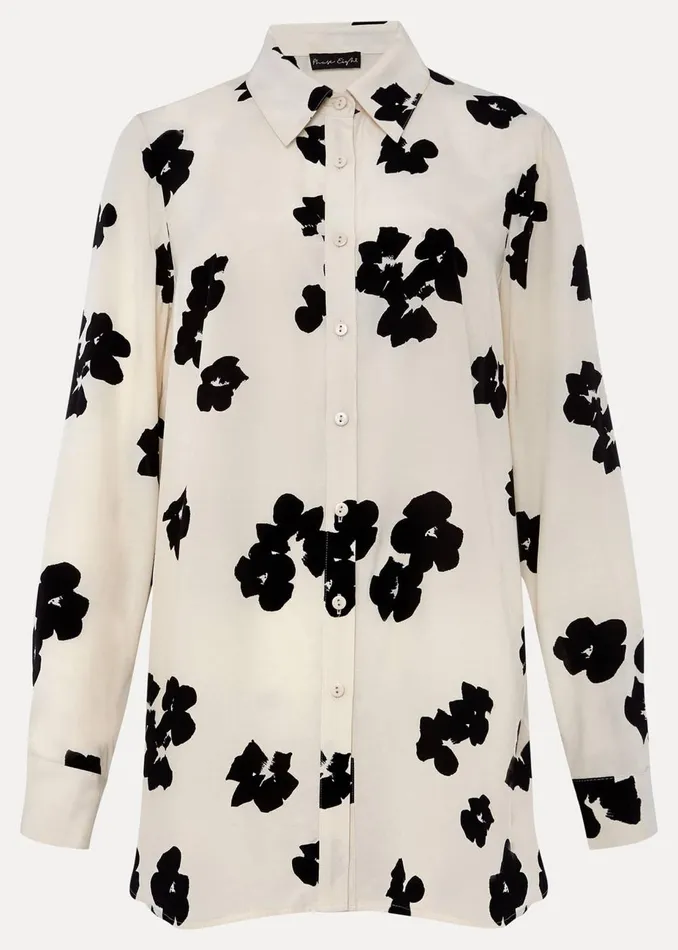 Women Phase Eight Shirts and Blouses Rae Floral Longline Shirt Blackivory