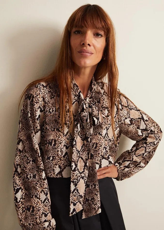 Women Phase Eight Shirts and Blouses Semira Snake Tie Blouse Neutral