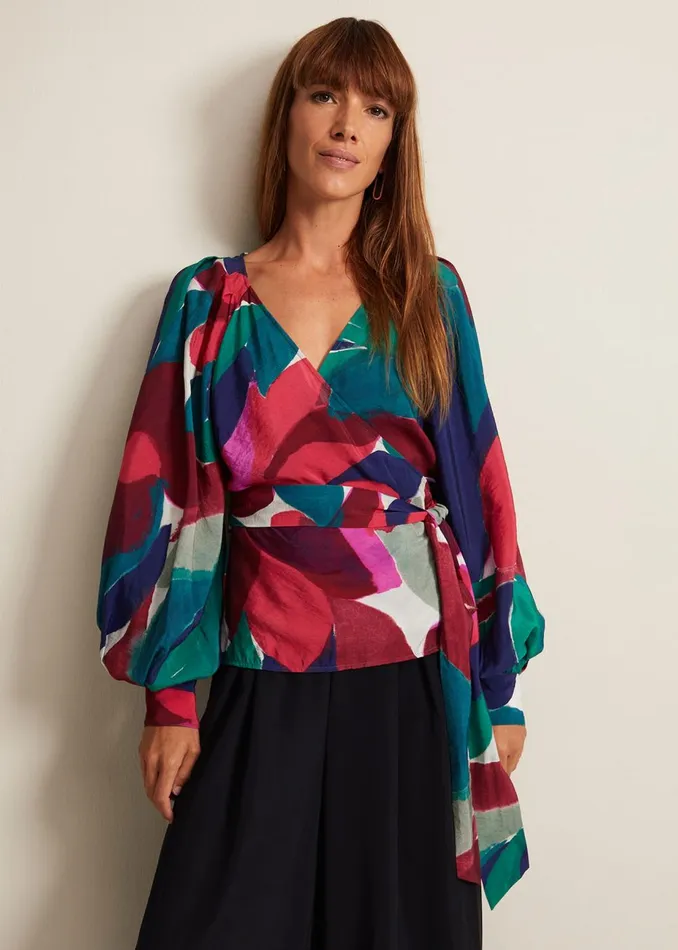 Women Phase Eight Shirts and Blouses Shalni Abstract Floral Wrap Top Multicoloured