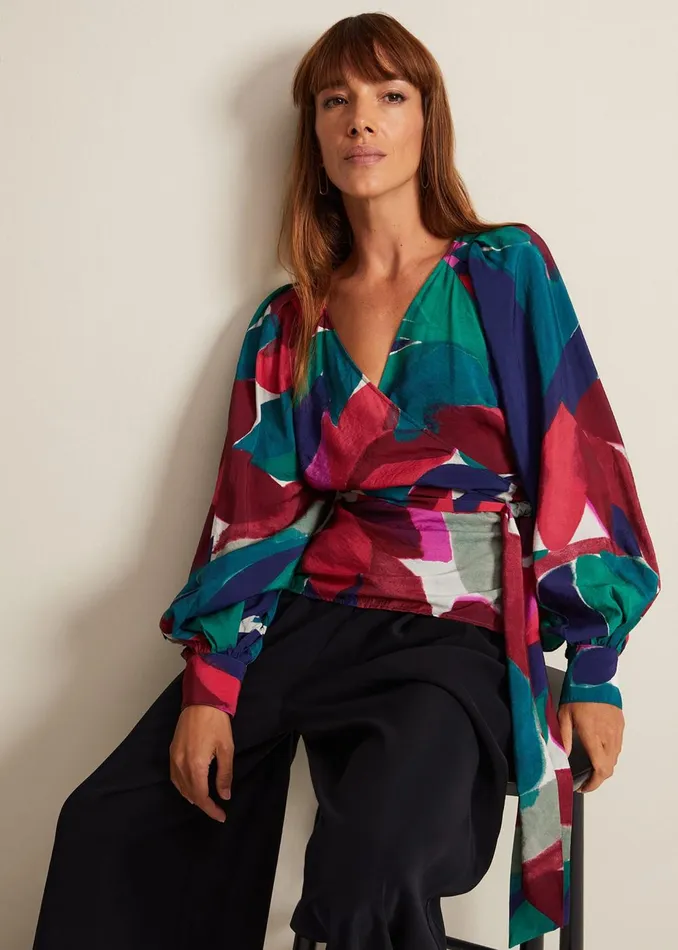 Women Phase Eight Shirts and Blouses Shalni Abstract Floral Wrap Top Multicoloured