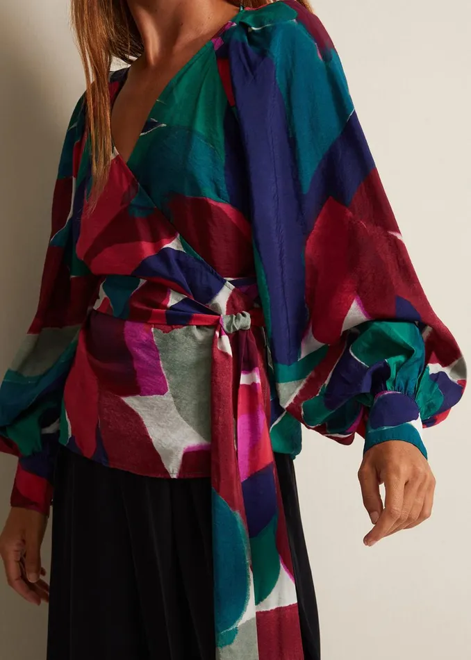 Women Phase Eight Shirts and Blouses Shalni Abstract Floral Wrap Top Multicoloured