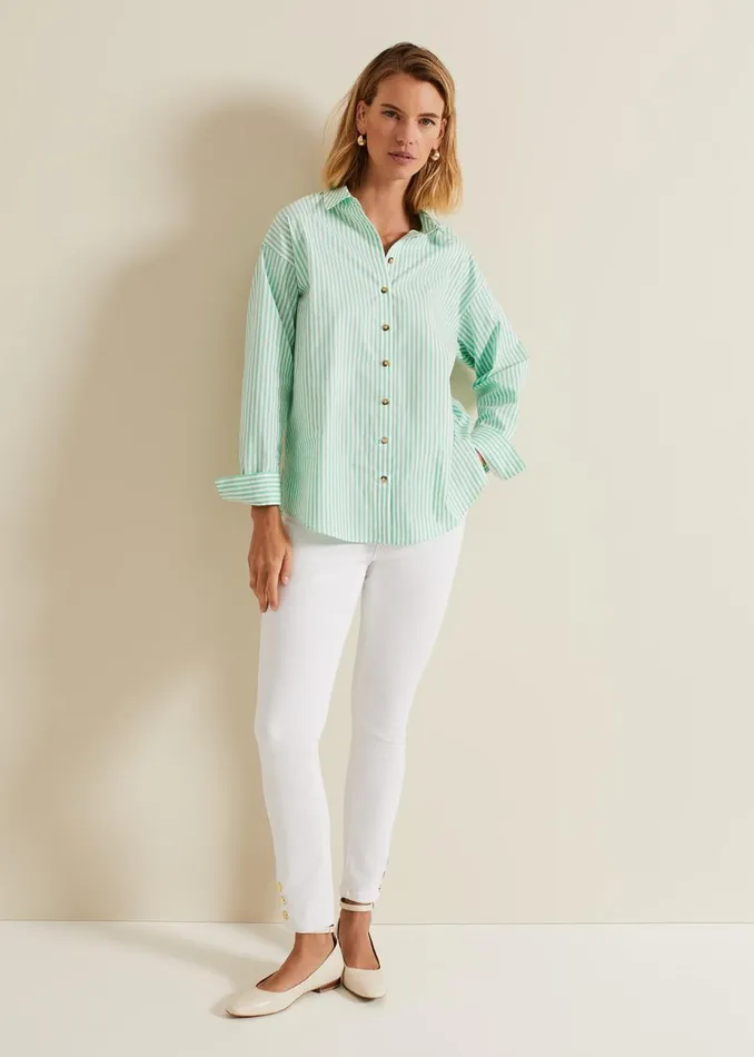 Women Phase Eight Shirts and Blouses Stripe Shirt Greenivory